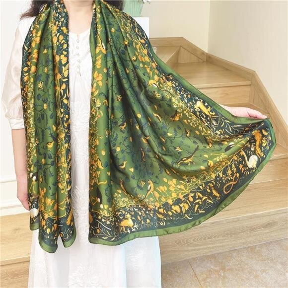 Lightweight Satin Scarves Large Capacity Green - Picture 4 of 7